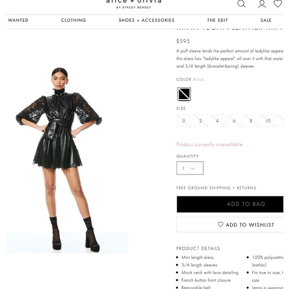 Alice + Olivia Mina Black Vegan Leather Lace Combo Mini Cocktail Dress - Picture 4 of 17